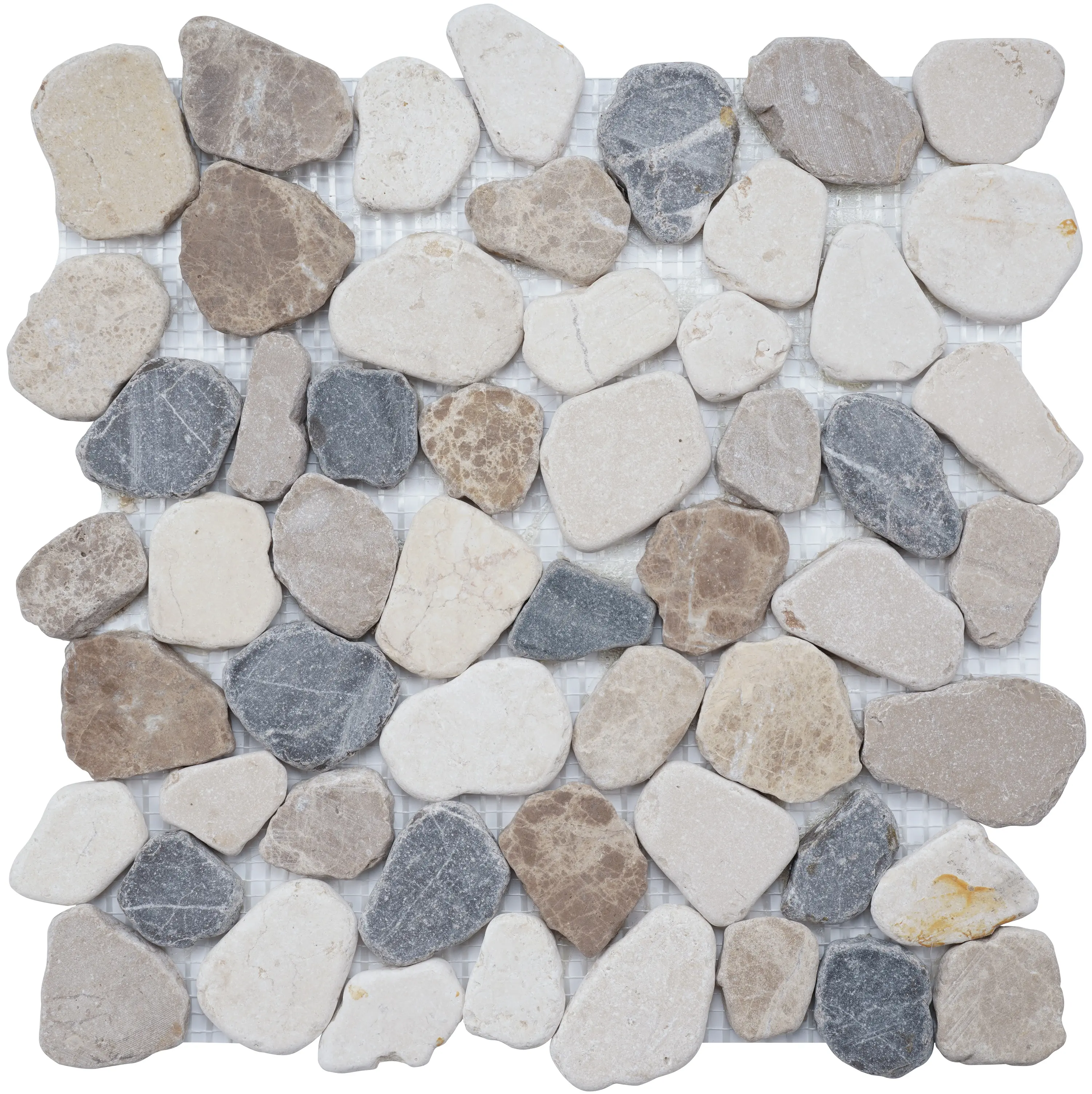 Simple Tile 5 Sheets Marble Mosaic Tile for Kitchen Backsplash, Bath Bathroom Floor, Etc, "River Rock Collection" MM 9504 - Canyon, Mixed Rounds, 12"X12"X3/8", Tumbled