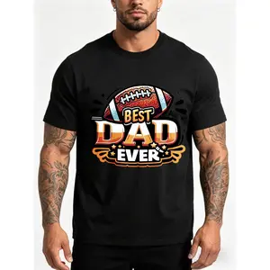 Casual Sports Style Dad T-Shirt Football Theme "Best Dad" Design For Father's Day and Daily Wear Men's T-Shirt 100% Cotton S-3XL
