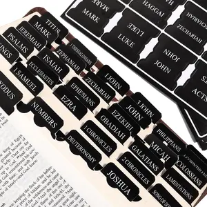 Black Bible Tabs , 66 Old & New Testament Scripture Index Tabs with 24 Blank Custom Markers, Paper Chapter Labels for Bible Study