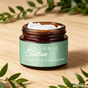 Grass Fed Beef Tallow with Frankincense Oil and Castor Oil, Organic Grass Fed Beef Tallow for Skin face cream Skincare Balm