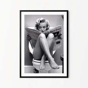 Marilyn Monroe on the Toilet Print - Black and White Print Decor Photo