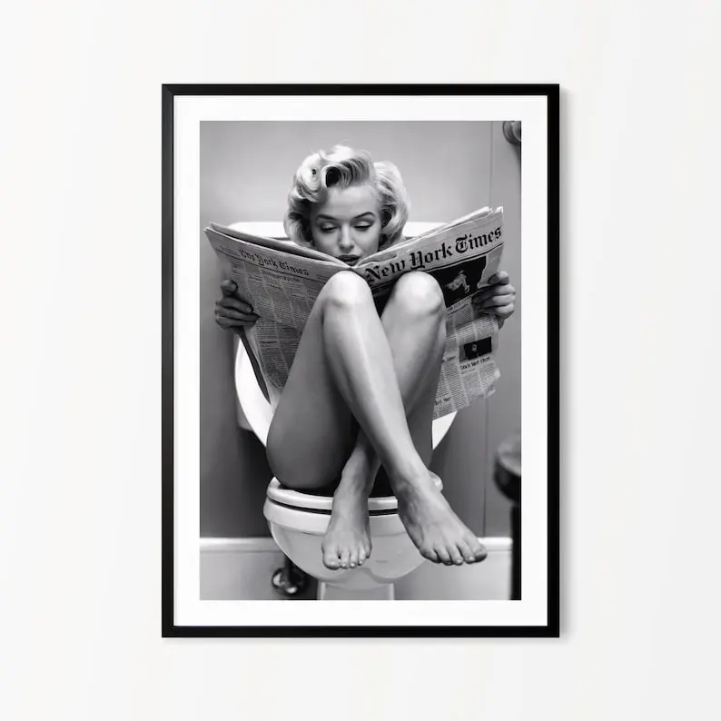 Funny Marilyn Monroe On-The-Toilet Poster Print - Waterproof Framed/Unframed, Box-Packaged Home Decor, Unique Decoration for Bedroom, Kitchen, Living Room Decorations, Wardrobe Accent Home Supply