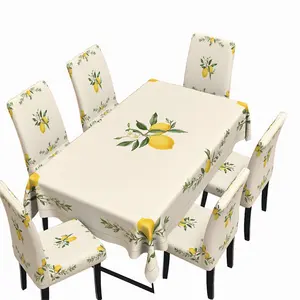 5/7-piece Fresh Lemon Floral Dining Table and Chair Set, Spring Country Style Tablecloth + Chair Covers, Home Dining Room Decor Kit, Complete Set