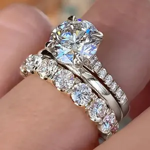 3PCS Luxury Cubic Zirconia Wedding Ring Set for Women – Sparkling Engagement Ring Stack, Silver Tone Bridal Jewelry Gift