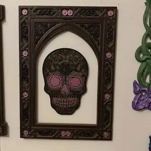 Gothic Arch Skull Frame – Hand Painted Cathedral Wall Decor