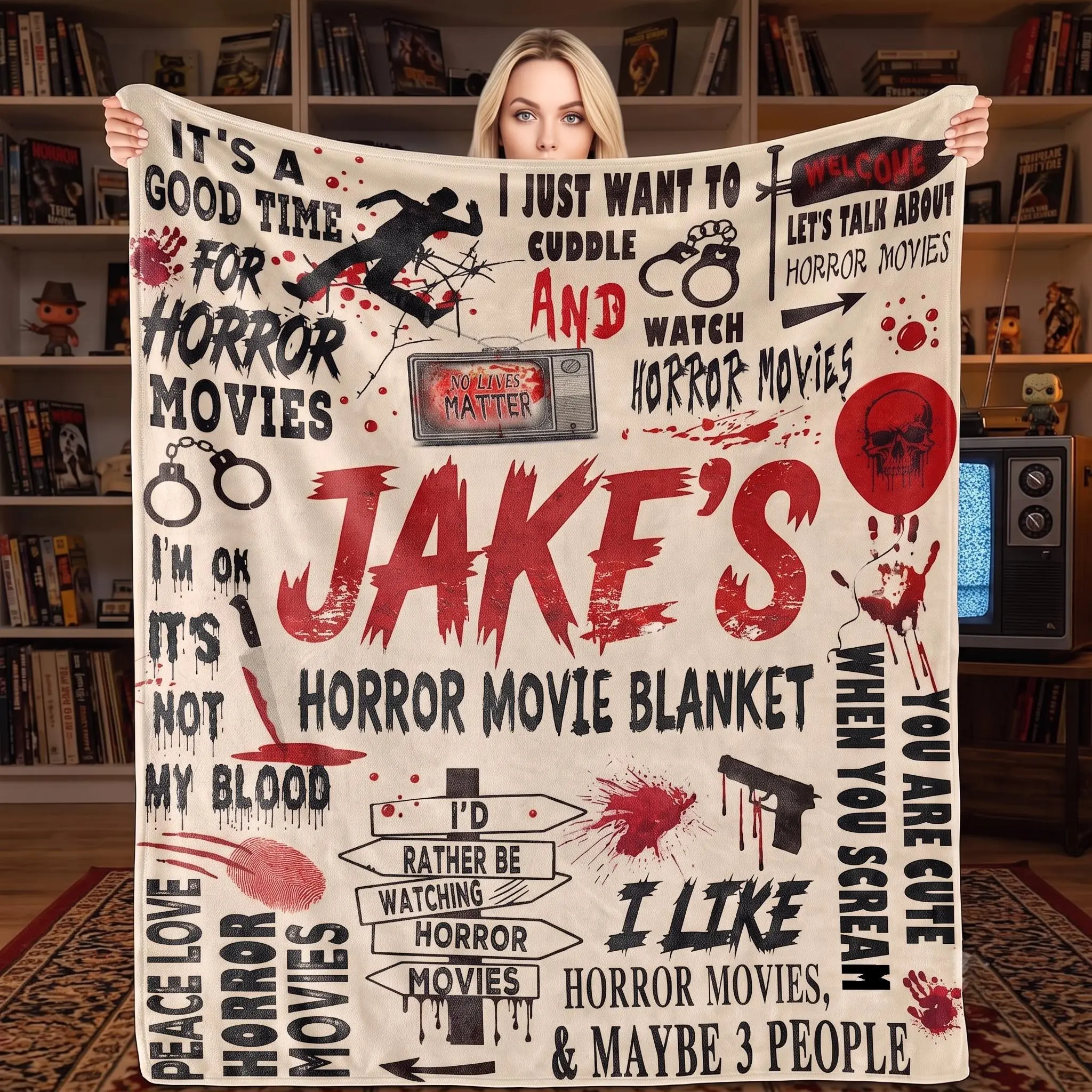 Personalized Halloween Fleece Blanket Custom Name Horror Movie Blanket Spooky Season Villain Character Gift For Him And Her