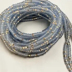 Frosted Light Blue Waist Beads| Silver Accents| Adjustable Waist Jewelry (45 inches)
