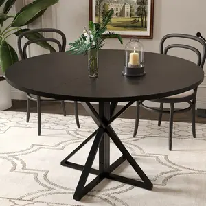 【Christmas Gift】Round Dining Table for 4, 47" Wooden Dining Room Tables with Metal Pedestal, Save Space, Circle Dinner Table for Home Kitchen，Black
