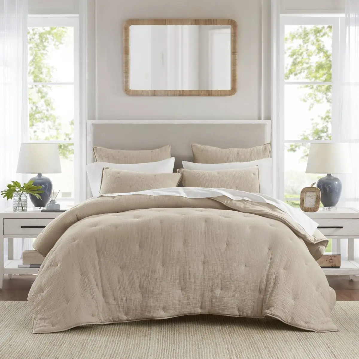 360 stand King Size Decorative Soft Bedding Set - Casual, Lightweight, Crinkled Weave, Year-Round Cotton Gauze, Embroidered King Comforter Set, Taupe, Decorative Bedding Set, Soft Bedding Sets