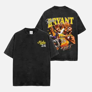 Women's Round Neck Short-Sleeve Casual Kobe Bryant 24 Lakers Print Bootleg T-Shirt - Light Acid Cotton Fabric, Unisex Basketball Legend Style Top for True Fans, Soft Everyday Gift
