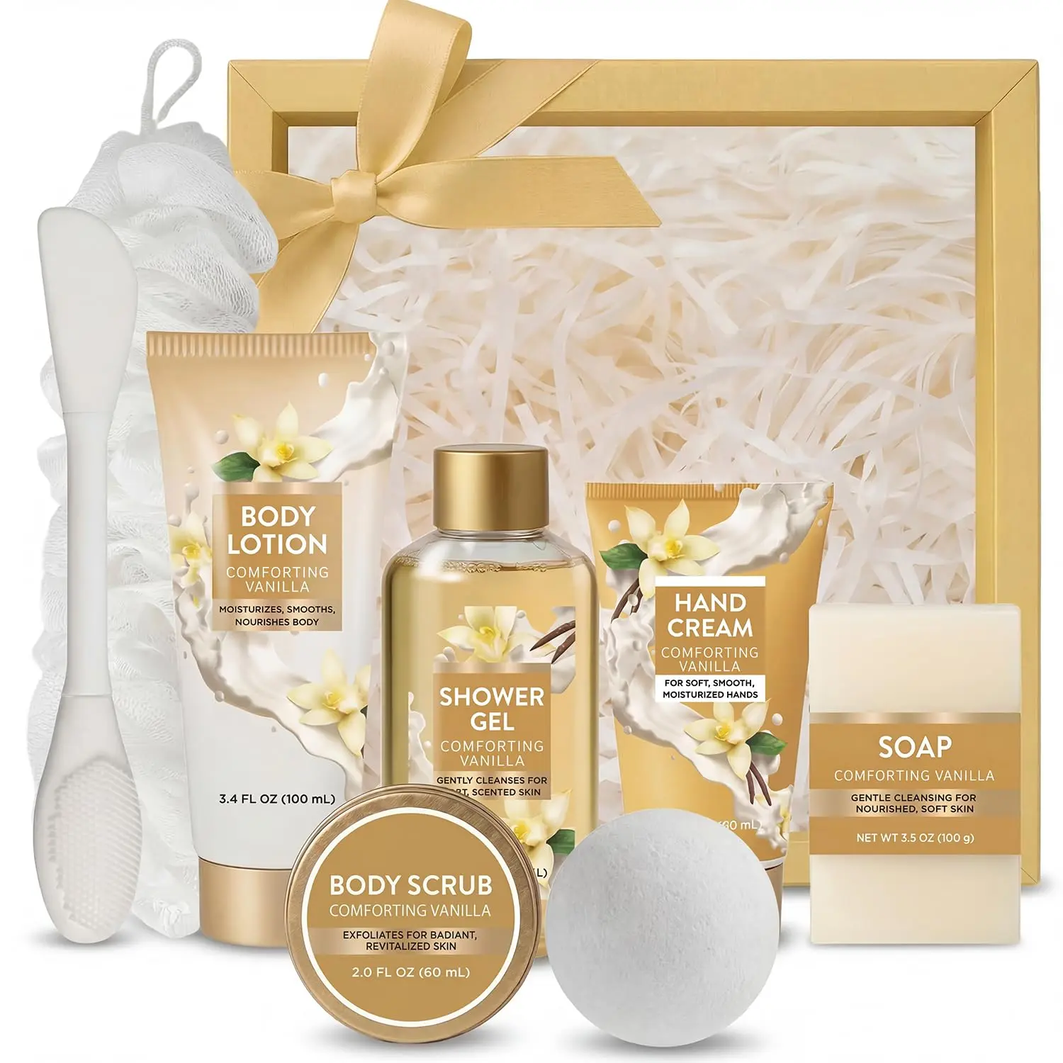8Pcs Vanilla Scented Spa Gift Set for Women, Luxury Bath and Body Self Care Kit, Aromatic Body Care Basket, Birthday, Mother's Day, Holiday Gifts for Mom, Grandma, Sister, Friends