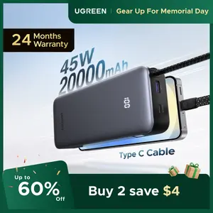 UGREEN Nexode Power Bank 20000mAh 45W with Built-in Cable, Fast Charging Portable Charger for iPhone 17 Pro/Samsung S25 Ultra/iPad Pro, 3-Port External Battery Pack with Digital Display, Travel Ready,tiktokshopmemorialday