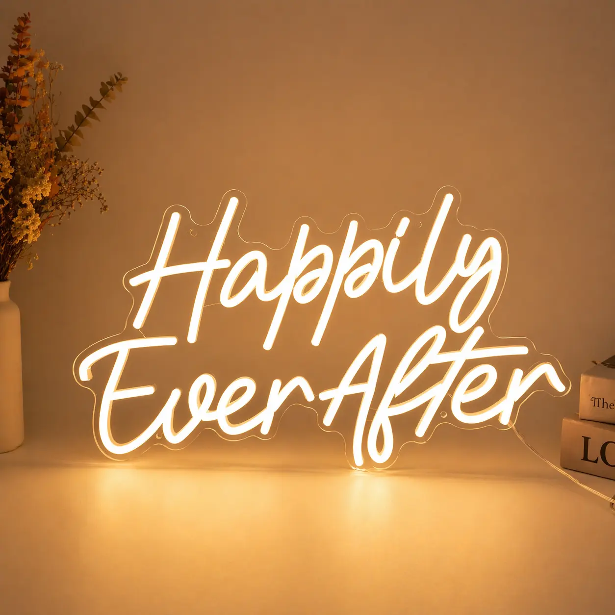 Happily Ever After Neon Sign Large Neon Light Sign Art Decorative with  for Engagement Birthday Wedding Gift for Girl Home Wall Decor Living Room Decor summerwins, Dim Light Signs, Glow Light Signs