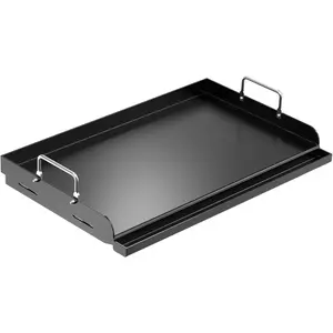Updated 25" x 16" Cast Iron Griddle for Gas Grill, Nonstick Nanoceramic Stove Top Griddle for Gas Stove, Pre-Seasoned Flat Top Plate Insert for Outdoor Gas Grill, Camping, Tailgating, Parties Compact Foldable Double-Sided Firebox