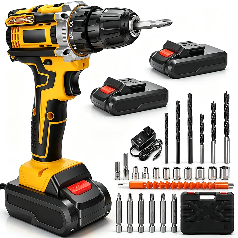 【T-M】20V Cordless Drill Tool Set with 2 Batteries & Charger, 2-Speed Electric Power Drill, All-in-One Home Repair & DIY Tool Kit with Drill Bits, Sockets & Accessories, Portable Toolbox for Homeowners & Beginners