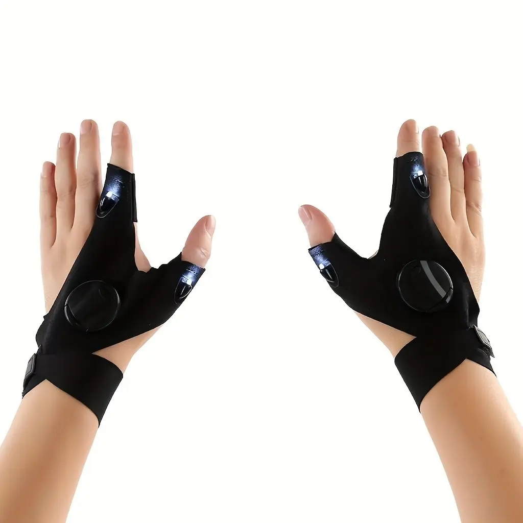 Portable LED Flashlight Gloves Light, Button Battery Powered (includes Batteries), Breathable Lighting Gloves, Cool Finger Lights for Night Outdoors Fishing Parties, Fishing Gear Accessories, Outdoor Fishing Supplies