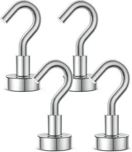 Magnetic Hooks, 22Lbs Heavy Duty Rare Earth Neodymium Magnet Hooks with Nickel Coating, Cruise, Kitchen, Home, Workplace, Office, Cabins and Garage ect, Hanging Organizer (4Packs)