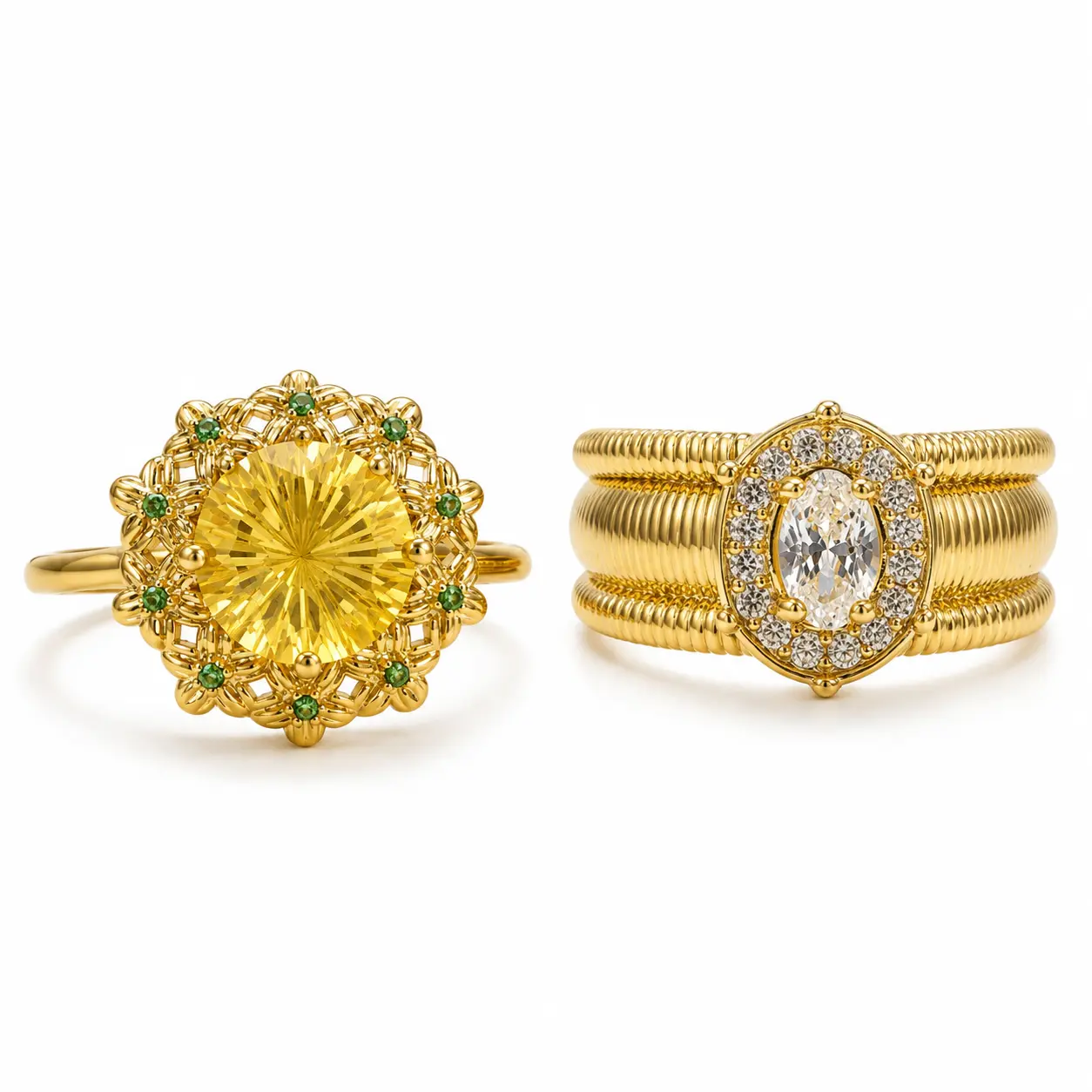 Costume Jewelry Elegant Gold 2-Pc Ring Set, Yellow Gemstone, Diamond Accents for Special Occasions