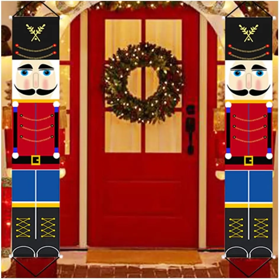 Jolik Christmas Nutcracker Banner Decorations Outdoor - 6.2Ft Solider Nutcracker Christmas Banner for Front Door Yard Porch Garden Indoor Kids Party Jolik