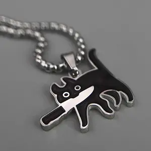 Retro cute cartoon knife cat necklace trendy cool niche personality punk couple jewelry