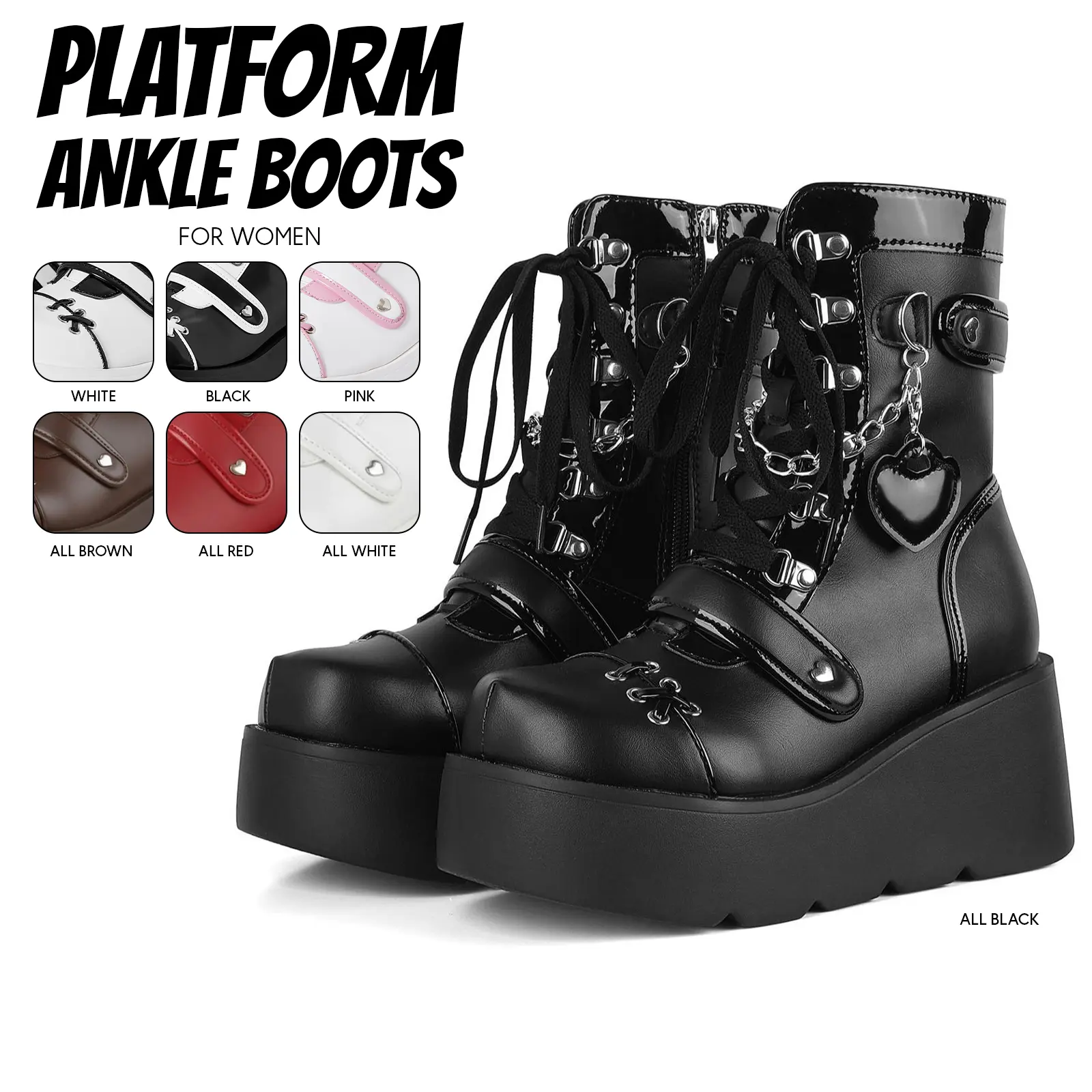Ankle Boots For Women Platform Boot Round Toe Chunky Wedge Heel Lace Up Side Zipper Punk Party Casual Festival Outdoor Motorcycle Y2k Trendy Short Boots