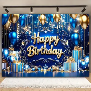 Birthday Party Background Banner, Balloon & Gift Pattern Birthday Background, Wall Decoration, Photography Background, Curtains, Tablecloths, Ornaments, Birthday Party Decorations