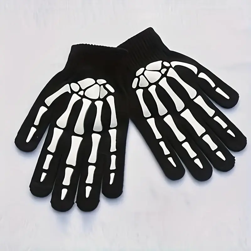 Skeleton Pattern Touch Screen Luminous Gloves, 1 Pair Outdoor Cycling Warm Knit Gloves, Sports & Outdoor Accessories for Women & Men, Halloween, Touchscreen Glove, Hand Cover