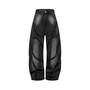 Thesupermade Washed Distressed Raw Edge Scimitar Jeans
