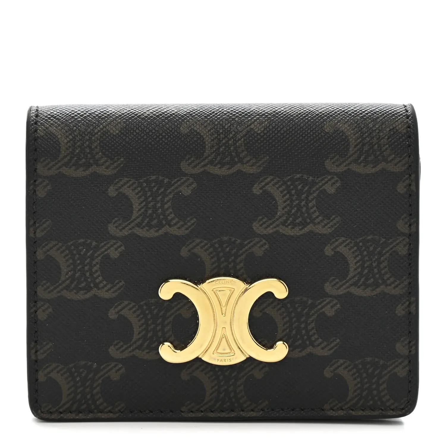 Pre-owned Celine Canvas Small Leather Goods Triomphe Compact Wallet Tan