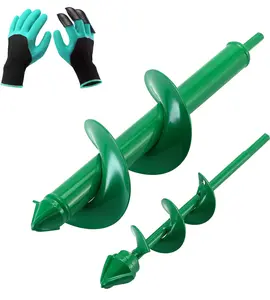 Auger Drill Bit 2 PCS Set with Garden Gloves for Planting Hole Drill Planter Auger Spiral Hole Drill Bit Bulb Bedding Digging Post Hole Planting Tool 11.8"x3.15" and 8.7"x1.57"