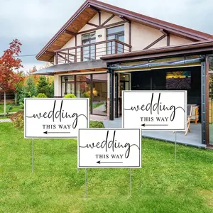 Wedding Direction Arrow Sign Set of 3, Dual-Sided Printed, Metal Stand Included, Perfect for Wedding Ceremonies and Banquets, 17x12 Inches, Yard Sign, Outdoor Plaques