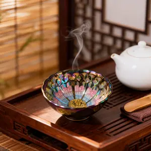 Colorful Gold Lotus Titanium Ceramic Tea Cup, Traditional Chinese Fu Character Teapot Master Cup, Handmade Craftsmanship, Prosperity Symbol Gift