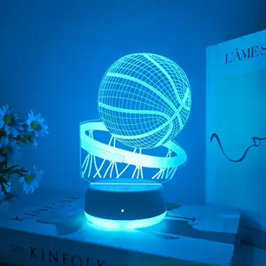 1pc Basketball 7-Color 3D Night Light Led Lighted, USB Powered Touch Switch Gradient Colors, Ideal Gift for Family & Friends, Decorative Lighting, Decorative Atmosphere Lamp