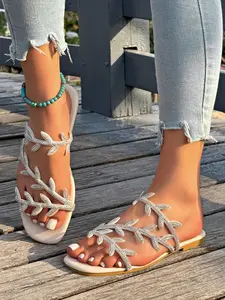 Fashion Butterfly Decorated Sandals, Summer Casual Flat Slippers, Lightweight Breathable Comfortable Shoes for Daily Wear