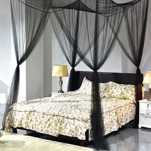 Elegant Fabric 4-Corner Bed Canopy, 1pc Multi-Layer Yarn Mosquito Net for Bedroom, Guest Room