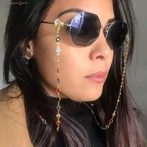Women's Sparkly Boho Rhinestone Eyeglass Chain - Non-Slip Lanyard with Glasses Grip, Eyeglasses Holder for Different Outfits, One-Size Secure Hold Accessory for Outdoor Sports, Cycling