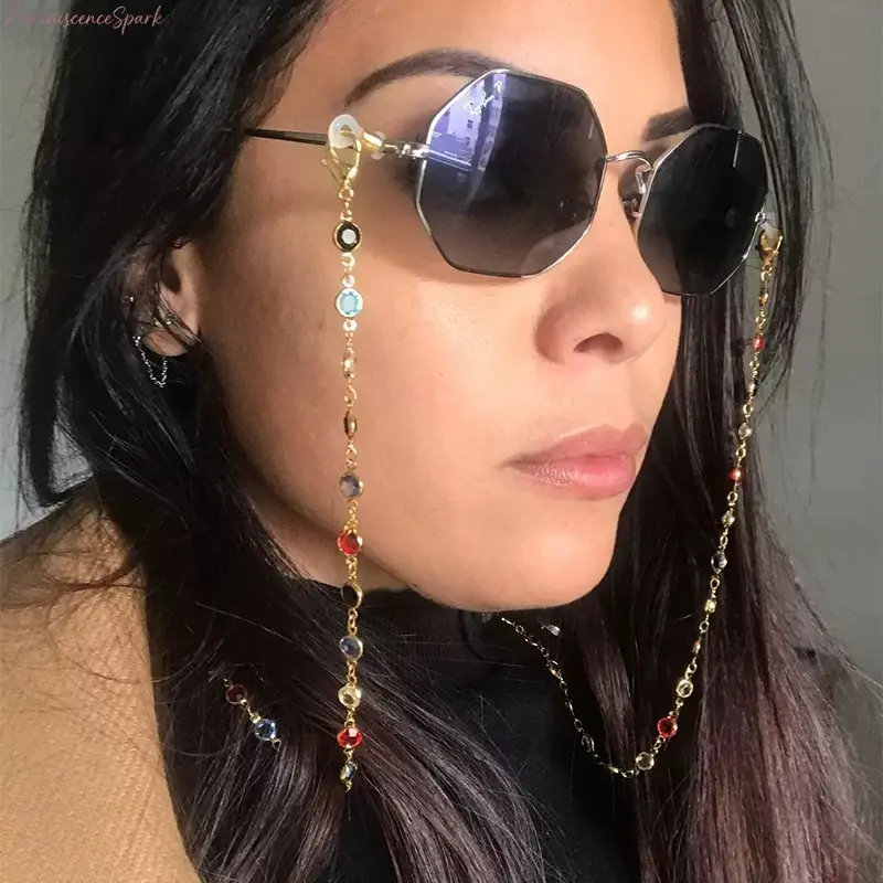 Boho Rhinestone Eyeglass Chain, Anti-Slip Glasses Lanyard for Women, Lightweight and Sparkly Eye Glasses Holders for Travel