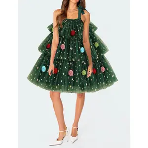 Women Christmas Tree Dress Sleeveless Sequin Layered Tulle Tutu Dress Christmas Xmas Tree Green Dresses Casual Womenswear Fit Forest Style Twist Comfort