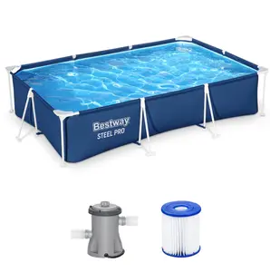 Bestway Steel Pro 9.8 ft x 6.6 ft x 26 in Rectangular Above Ground Swimming Pool Set