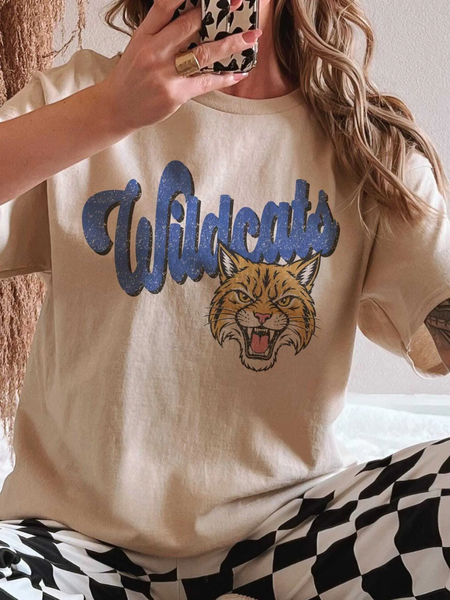 Wildcats Blue Mascot Shirt, Vintage School Spirit Tee, Distressed Horse Graphic Shirt, Football Game Day T-Shirt, Retro Team Tee Cotton Trending