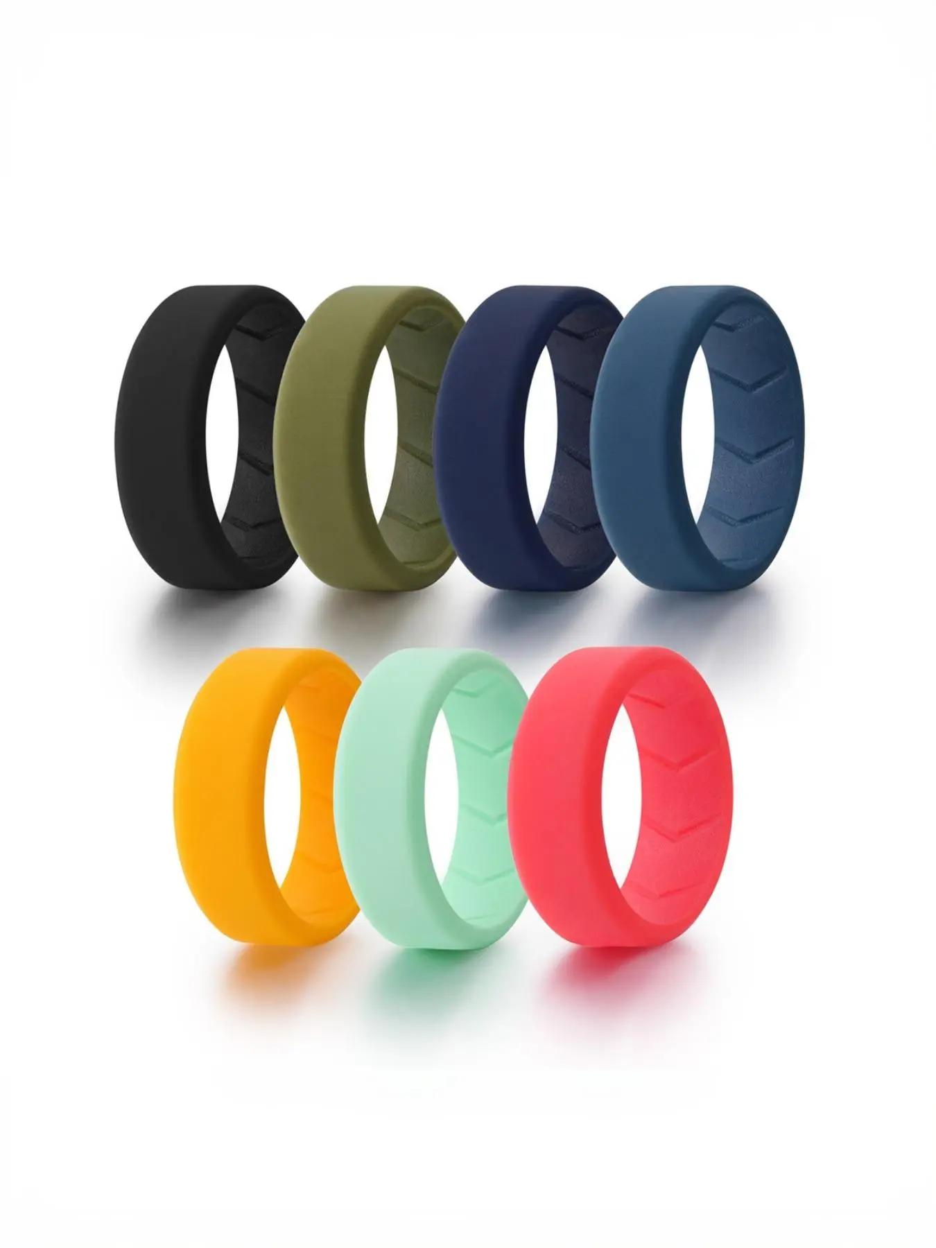 7 Pack Silicone Wedding Bands for Men, 8mm Wide Rubber Wedding Rings, Hypoallergenic Breathable Men's Silicone Ring for Him, Bright Colors Active Sport Fitness Size 7-15