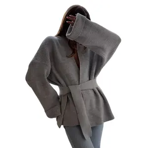 utcoco Womens Oversized Knit Cardigan Belted Wrap Sweater Long Sleeve Loose Fit Open Front Coat for Fall & Winter