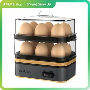 EVOLOOP Rapid Egg Cooker Electric 12 Eggs Capacity Soft Medium Hard Boiled Poached Omelet Maker Egg Poacher Vegetable Steamer BPA Free Tray Stackable Design Saves Space