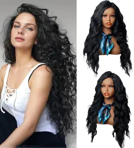 TwiceBeauty Long Curly Wavy Wigs 26 inch Lightweight Glueless Synthetic Water Wave Wig Black Natural Hair Replacement Wig for Women Party Daily Use Deep Wave Wig