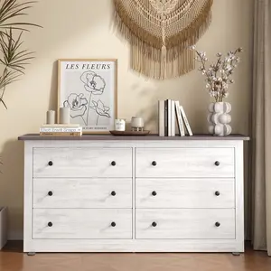 DUMOS Practical 6-Drawer Double Wide Modern Chest Drawers - Cupboards Cabinets Dresser, Multiple Storage Organizer Furniture for Bedroom Organization
