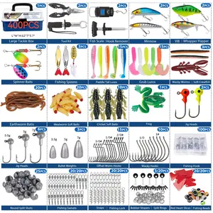 THKFISH 400PCS Bass Fishing Lures Kit Mega Set- Ultimate Soft Bait Kit with Frogs, Worms，Crankbaits,Spinnerbaits, Leeches，Earthworms & Crickets -Soft & Hard Baits with Tackle Box Set for Freshwater & Saltwater
