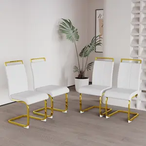 Modern Faux Leather Dining Chairs Set of 2/4,PU Faux Leather High Back Upholstered Side Chair&C-shaped Tube Plating Metal Legs,Ergonomic dining chair and comfortable dining chair,For Dining Room Kitchen,Living Room,Vanity,Kitchen,Bedroom and Offices.