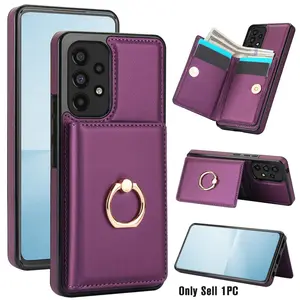 Pu Leather Wallet Case Cover with Ring Holder Kickstand (1 Count), Card Slots Phone Case, Phone Accessories Compatible with Samsung Galaxy A55 A54 A53 A52 A51 A14 A13, Screen Protector, Casing