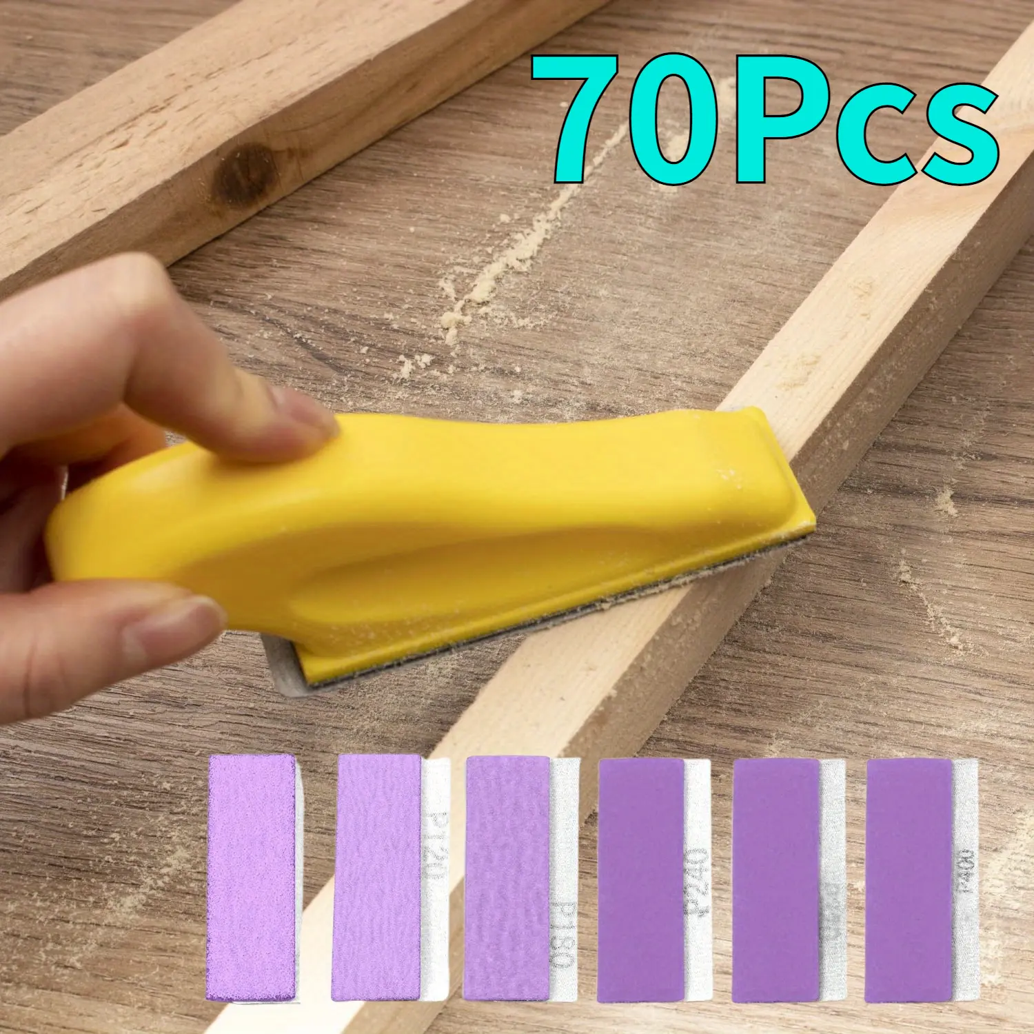 70-Piece Aluminum Oxide Micro Sander Kit - 3.5x1 Inches Plastic Mini Sander with Detail Handle, Hook Loop Grip, Easy-Replace 80/120/180/240/400 Grit PU Sandpaper for DIY Crafts, Glass, Rubber, Foam Tight Narrow Spaces Home Improvement Paint Supply Tool, 3