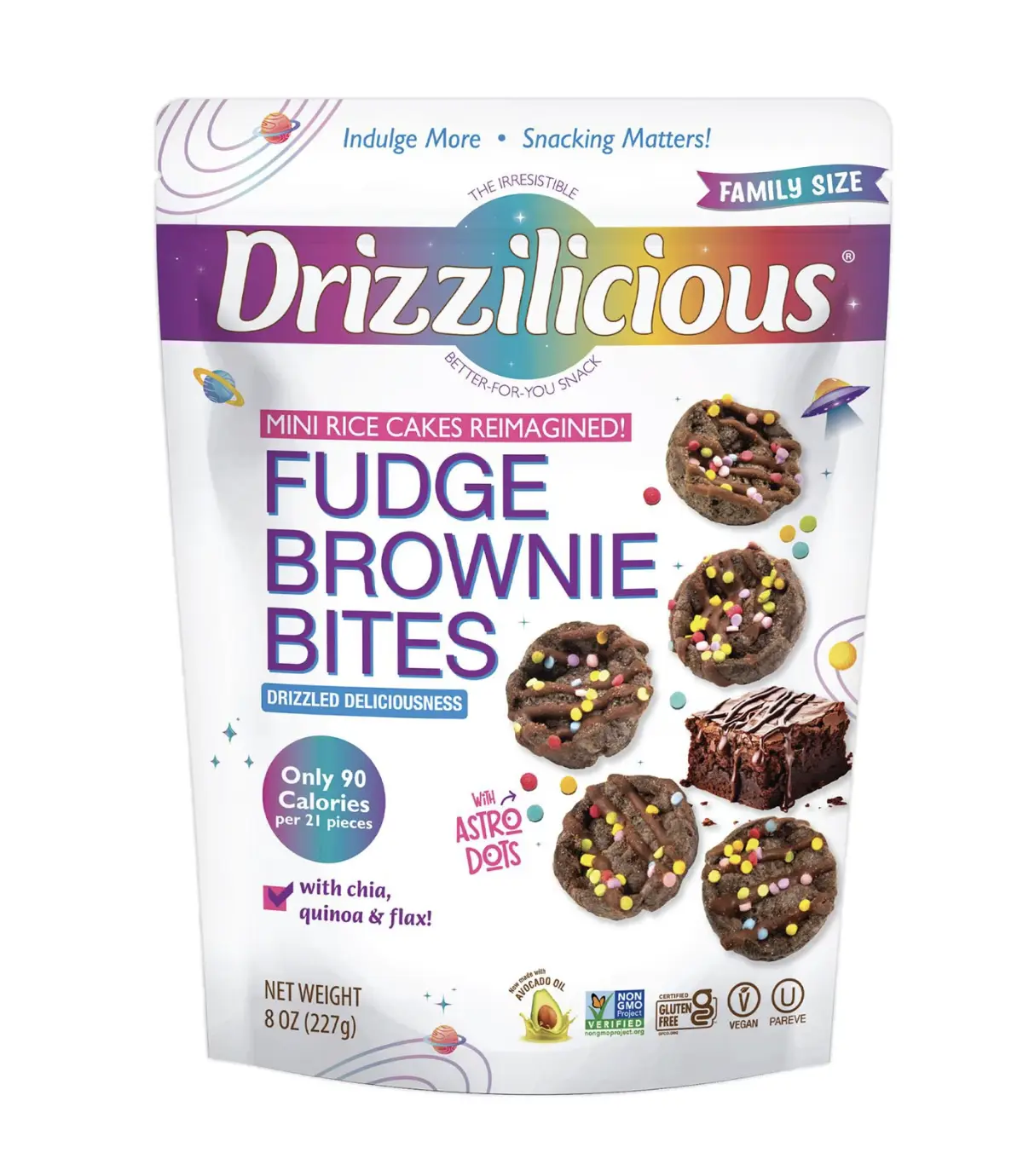 NEW - Drizzilicious Fudge Brownie Mini Rice Cakes, 8 oz. NEW - Drizzilicious Fudge Brownie Mini Rice Cakes, 8 oz.